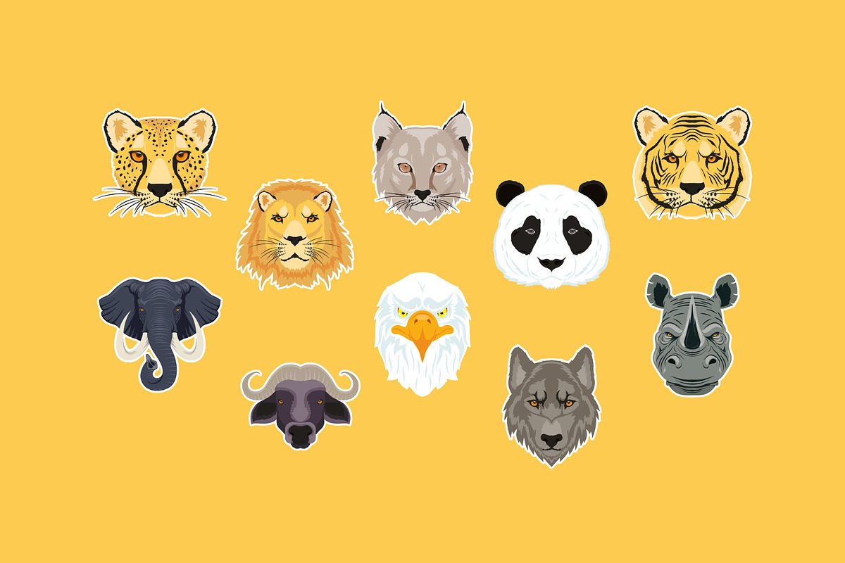 Wild Animal Heads Illustration Set, an Animal Illustration by studiogstock (Photo 1 of 3)