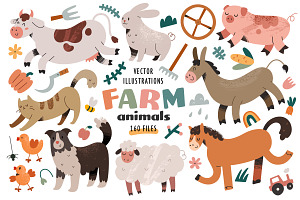 Farm animals cute illustrations, an Animal Illustration by Fave Brush