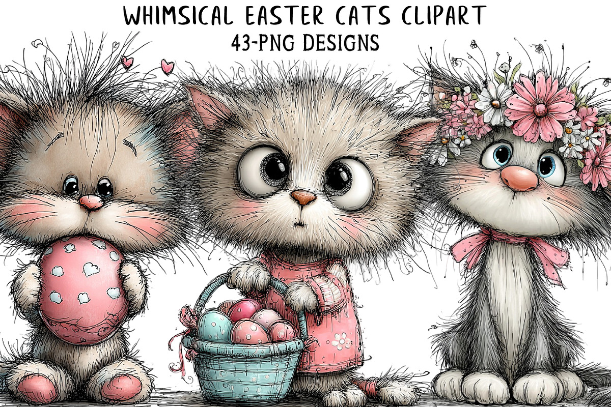 Whimsical Easter Cats Clipart, an Illustration by Daily.Designs (Photo 1 of 8)