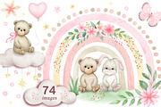 Teddy bear Baby girl Bunny Rainbow, an Animal Illustration by Solo Art Original (Thumbnail 1 of 8)