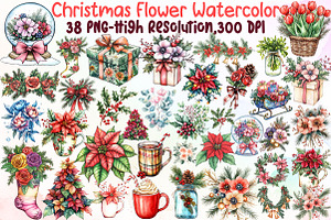 Christmas Flower Watercolor Clipart, an Illustration by Sublimation Artist