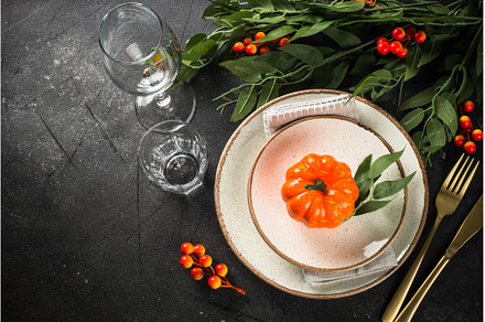 Autumn table setting with plate, a Food & Drink Photo by Nadia-nb