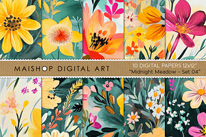 Abstract Flowers Digital Paper Set, a Pattern Graphic by Maishop