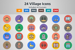 Line Filled Circle Icon Of Village