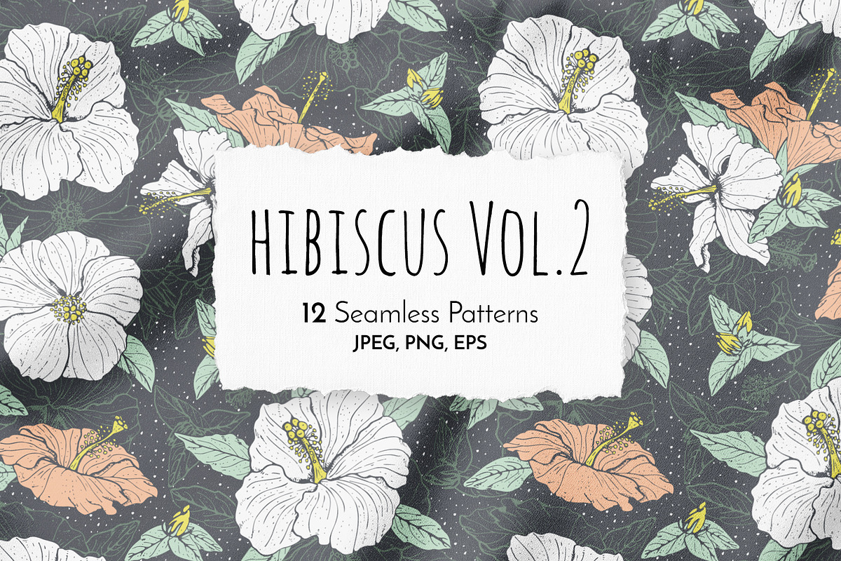 Hibiscus Line Drawing Floral Pattern, a Pattern Graphic by Rose Design (Photo 1 of 12)