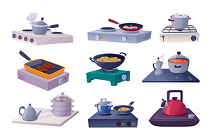 Stove boiling. Frying on products, a Food Illustration by Onyx