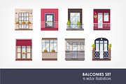 Building facade balconies set, a Decorative Illustration by Good Studio (Thumbnail 1 of 3)