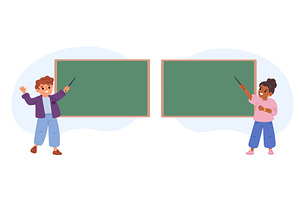 Little boy and girl teacher with, an Education Illustration by Vectorbuum