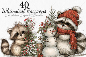 Whimsical Raccoons Christmas Clipart, a Seasonal Illustration by Canvas Craft