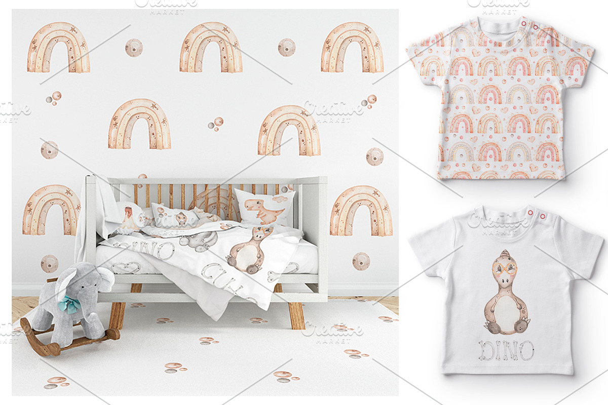 Watercolor Cute Baby Dino Collection, an Animal Illustration by MayaNavits (Photo 11 of 14)