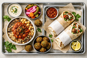 Egyptian cuisine platter featuring w, a Photo by Dvoevnore photos