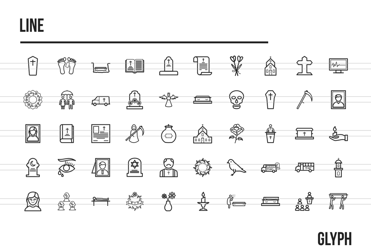 700 Funeral Icons, an Outline Icon by IconBunny