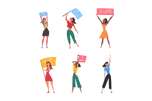 Female Activists with Placard, a Person Illustration by TopVectors