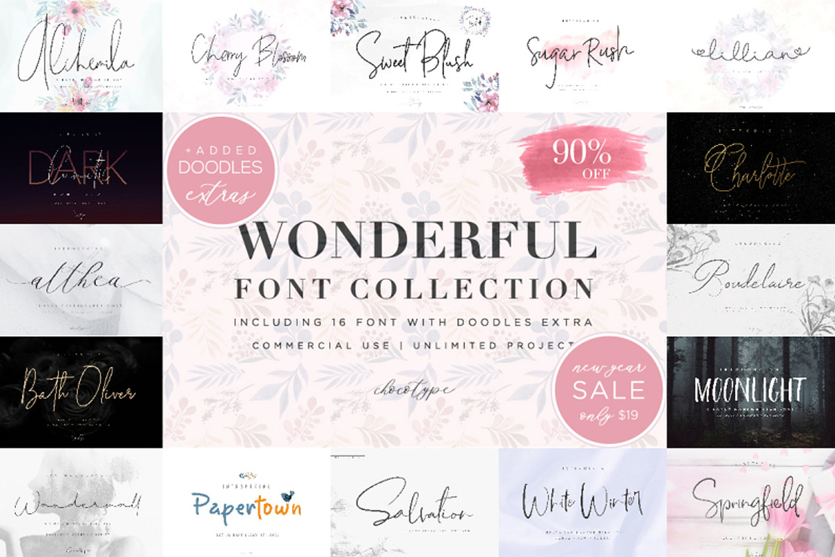 Wonderfull Font Collection, a Script Font by Chocotype Std (Photo 1 of 51)