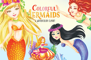 Colorful Mermaids Clipart Images