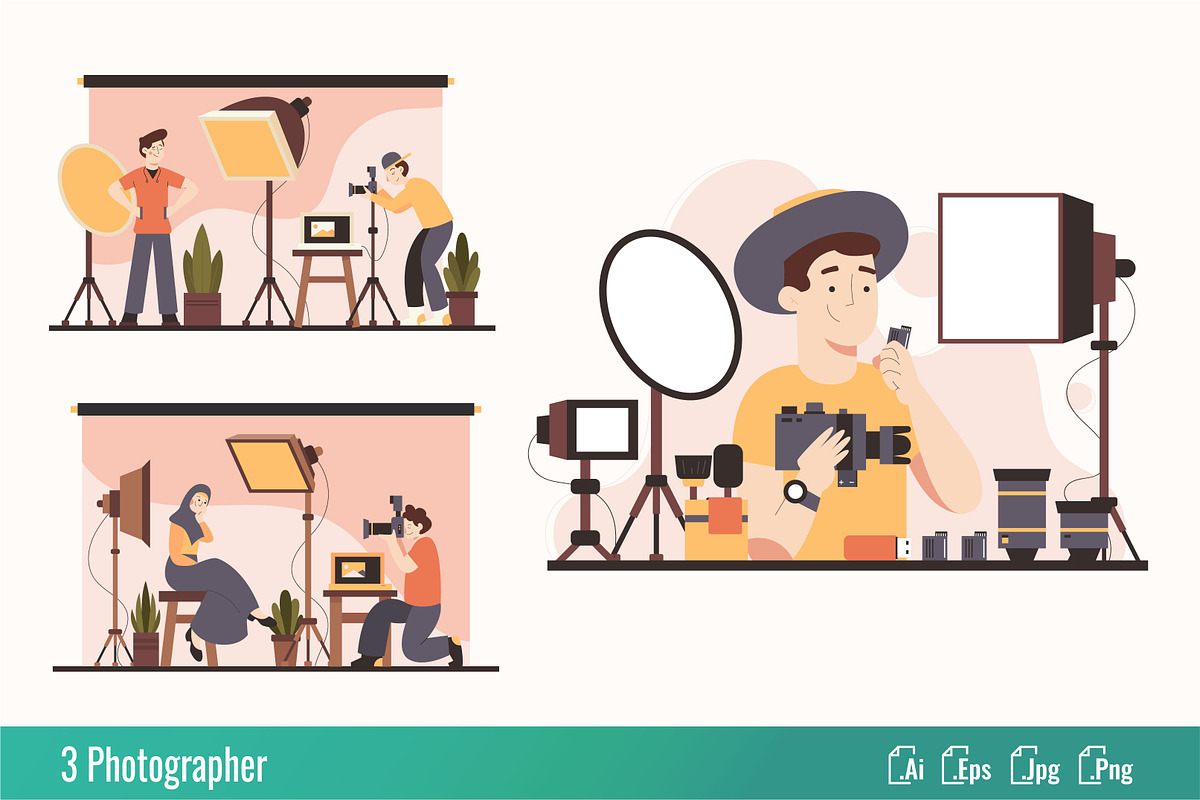 Photographer - Flat Illustration, a Work Illustration by SlideFactory