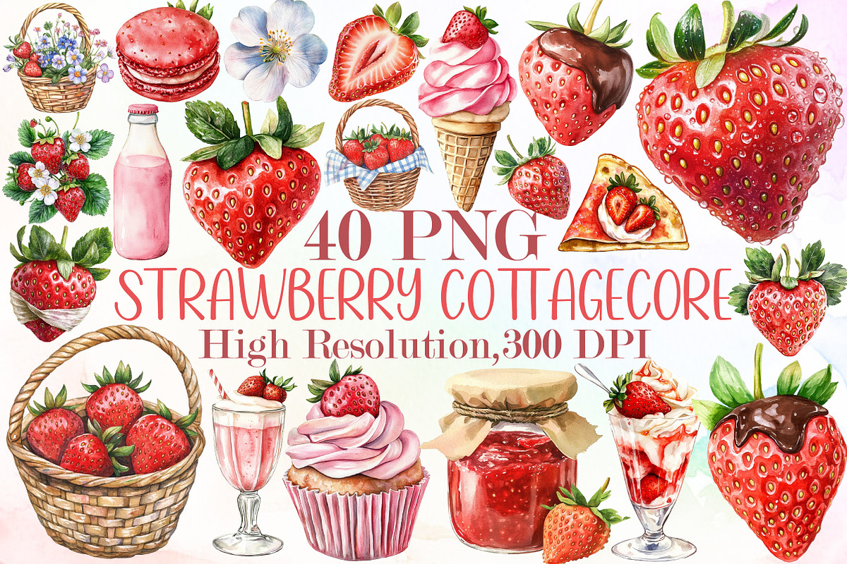 Strawberry Clipart Cottagecore Png S, an Illustration by Sublimation Artist (Photo 1 of 6)