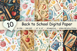 Back to School Digital Paper Pack, a Pattern Graphic by FloridPrintables
