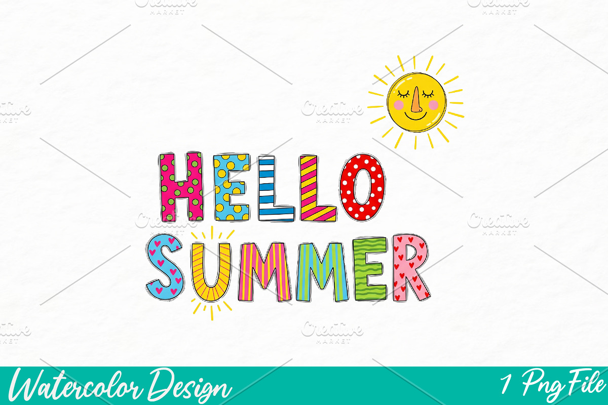 Hello Summer Png, an Illustration by Watercolor design (Photo 1 of 3)