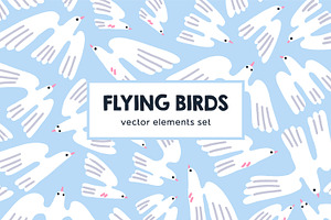 Birds: doves, pigeons fly in sky set, an Animal Illustration by Good Studio
