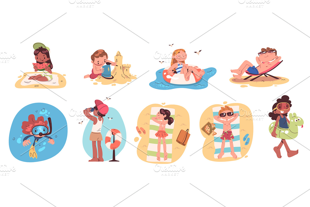 Beach children characters. Cartoon, a Person Illustration by Stock-Smart-Start