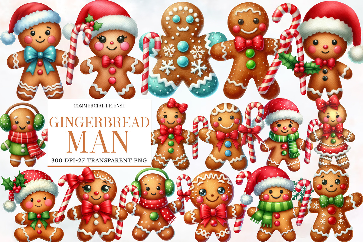 Watercolor Gingerbread Man Clipart, an Illustration by Designworld (Photo 1 of 6)