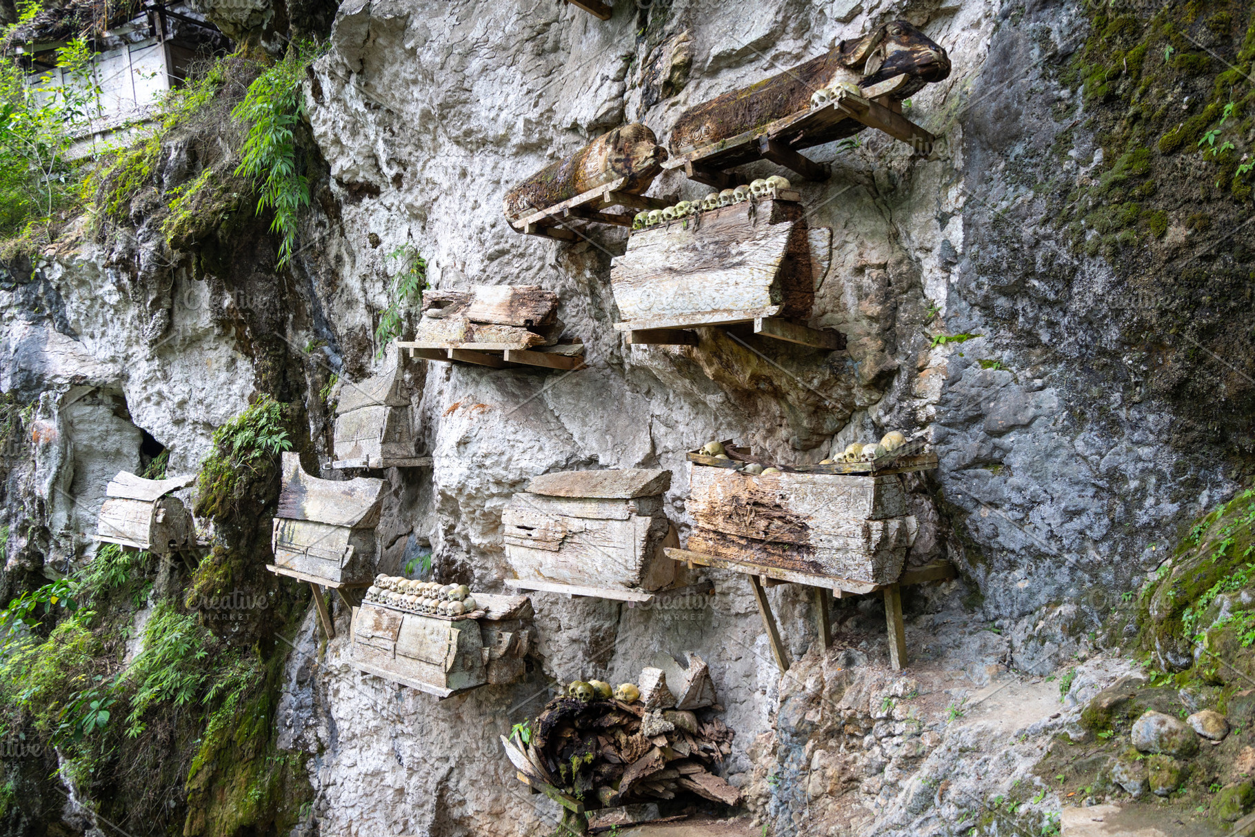 Toraja tombs and skulls in cave sanctuary, Sulawesi, Indonesia, a Nature Photo by GoodGoods