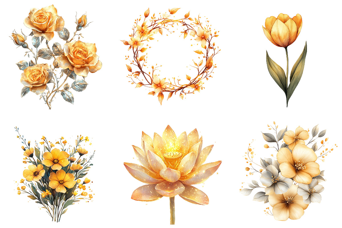 Gold Glowy Flowers Clipart Flower Pn, an Illustration by DreamArtGraphic (Photo 4 of 4)