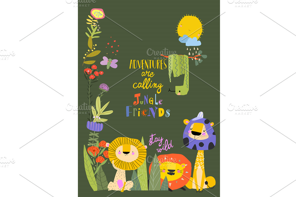 Cute Cartoon Lions Sitting in, an Animal Illustration by Maria Starus