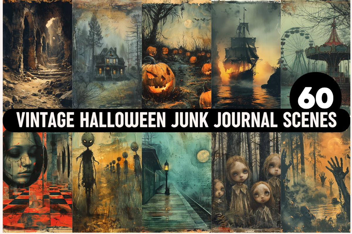 Vintage Halloween Junk Journal Scene, a Background Graphic by PrintHaven Designs (Photo 1 of 7)