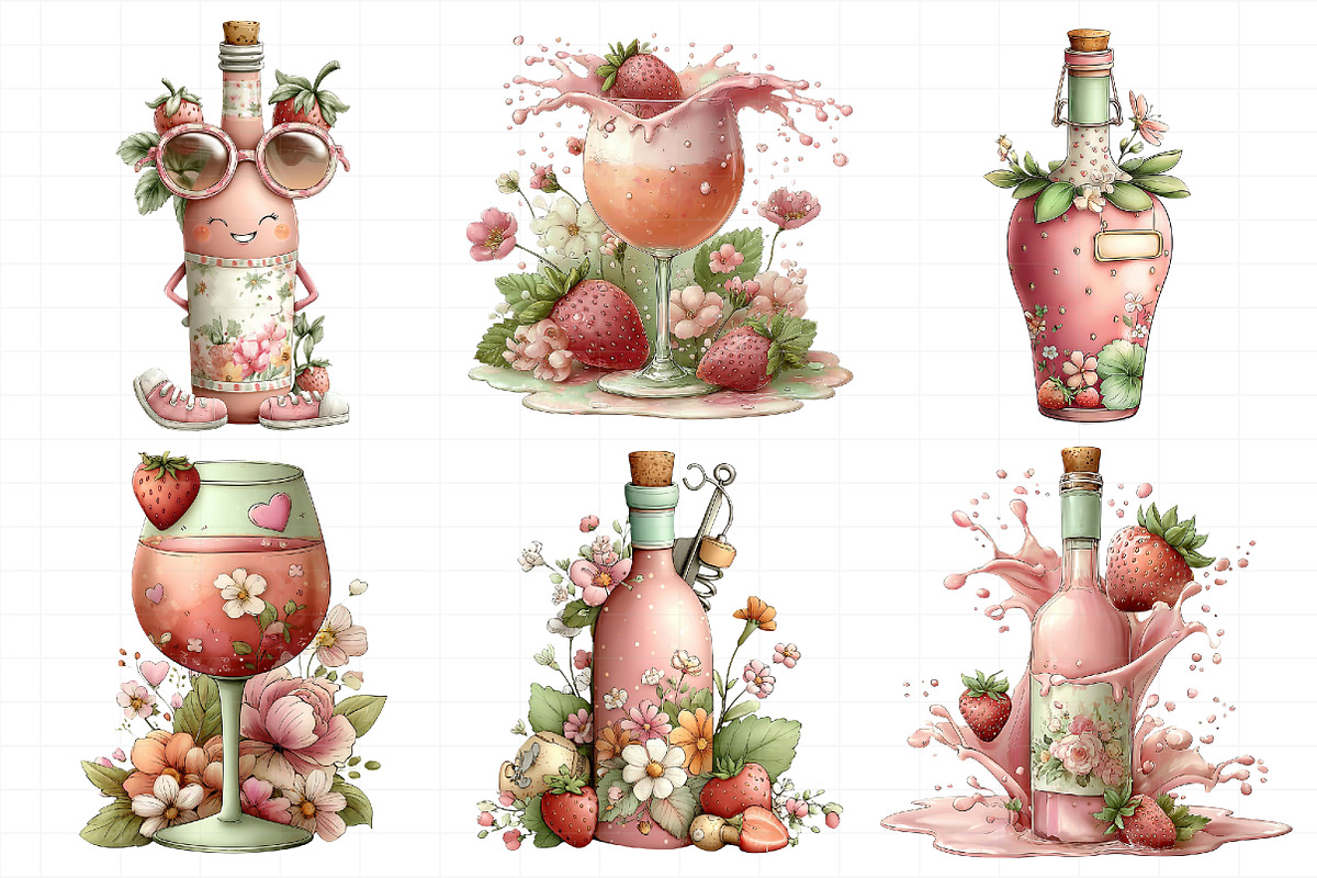 Cute Strawberry and Wine Clipart, an Illustration by Daily.Designs (Photo 4 of 5)