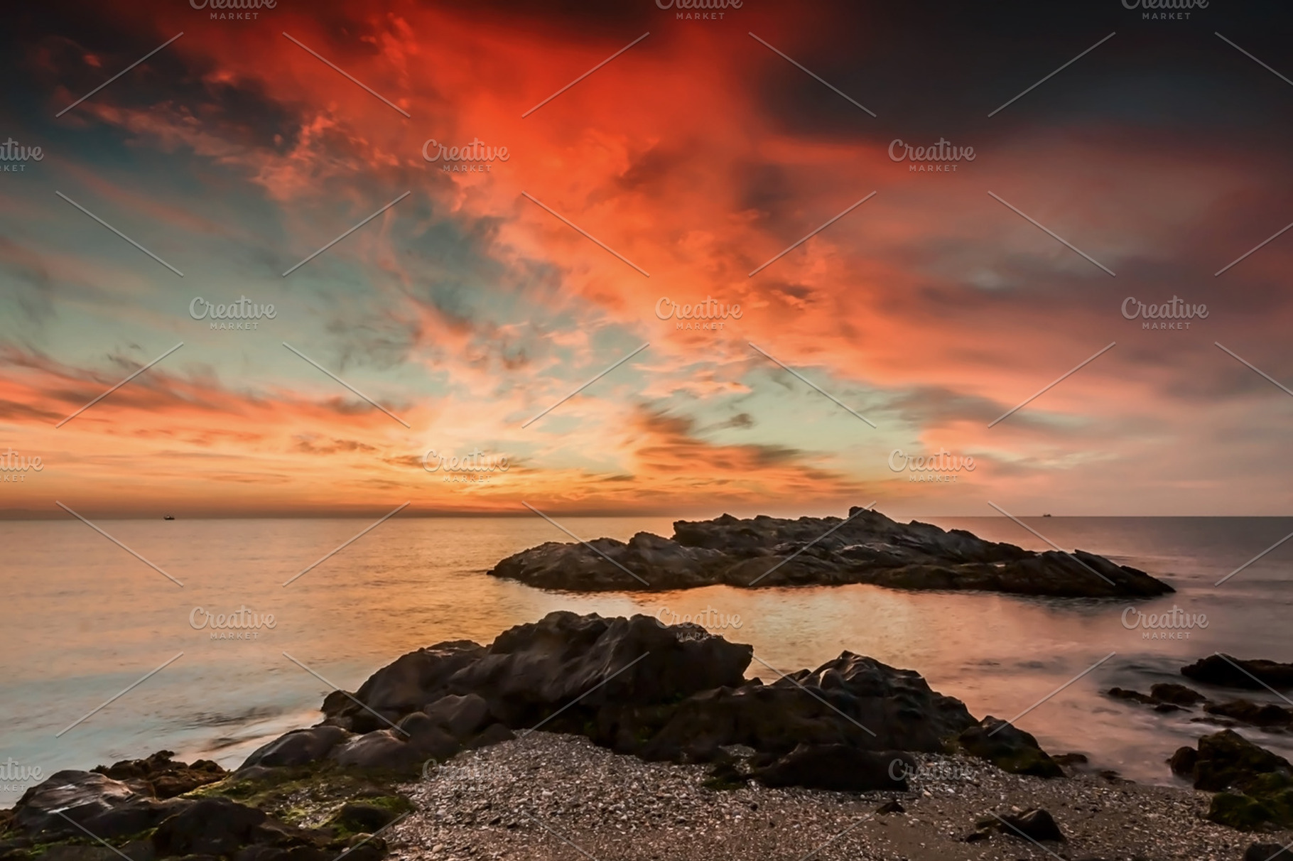 Sunset Mediterranean Sea Stock Photo Containing Sunset And Sea