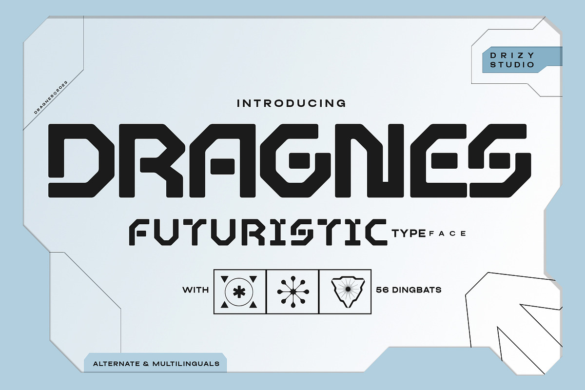 Dragnes - Futuristic Sci-fi Font, a Sans Serif Font by Drizy (Photo 1 of 10)