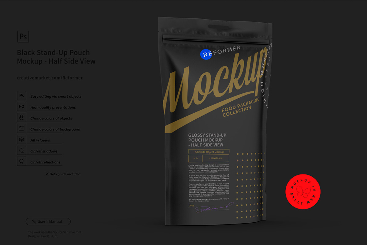 Black Stand-Up Pouch Mockup, a Packaging Mockup by Reformer Mockup