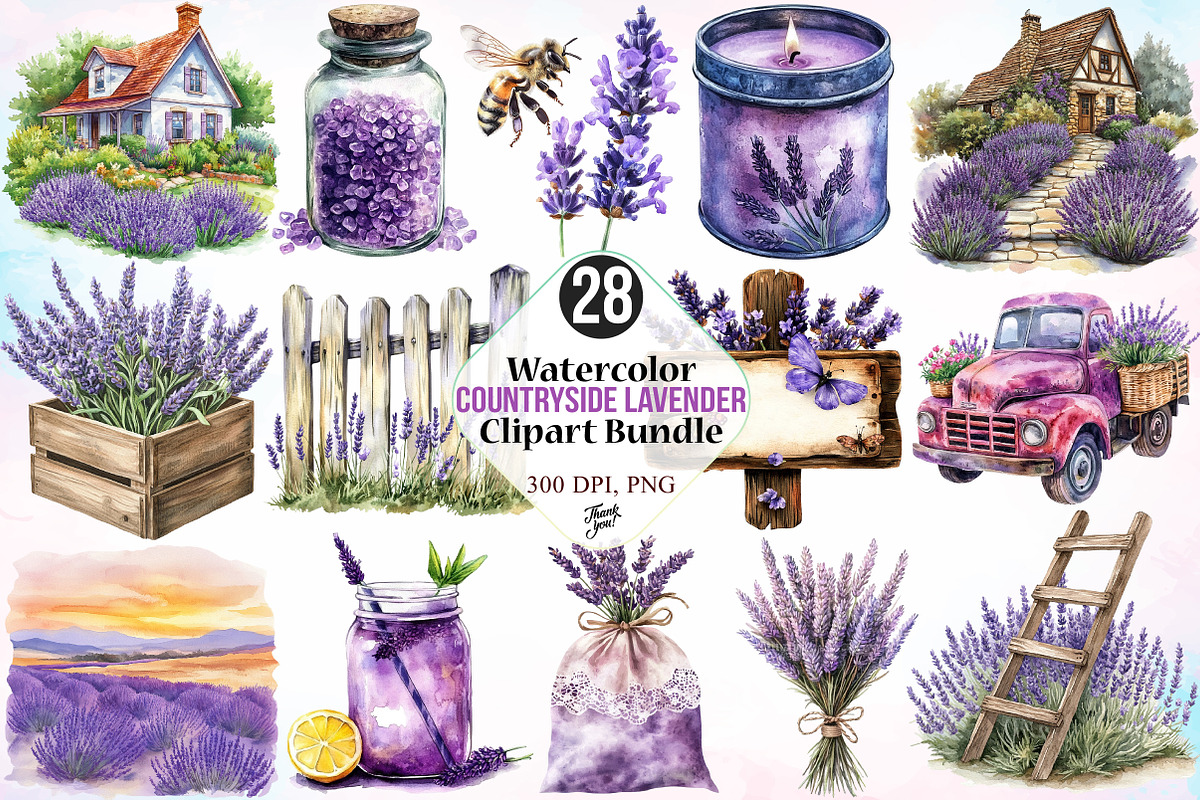 Watercolor Countryside Lavender PNG, an Illustration by Canvas Craft (Photo 1 of 4)