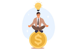 Businessman meditates on large gold, a Finance Illustration by Vectorbuum
