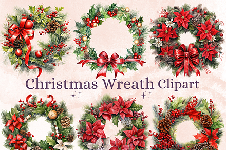 Watercolor Christmas Wreath Clipart, an Illustration by GiraffeCreative