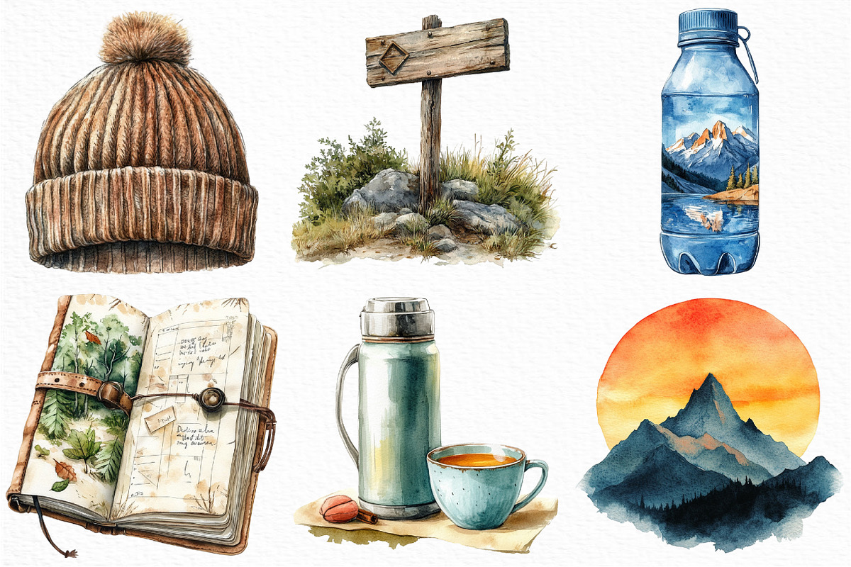 Watercolor Mountain Hiking Clipart, an Illustration by Craft Nest (Photo 5 of 6)