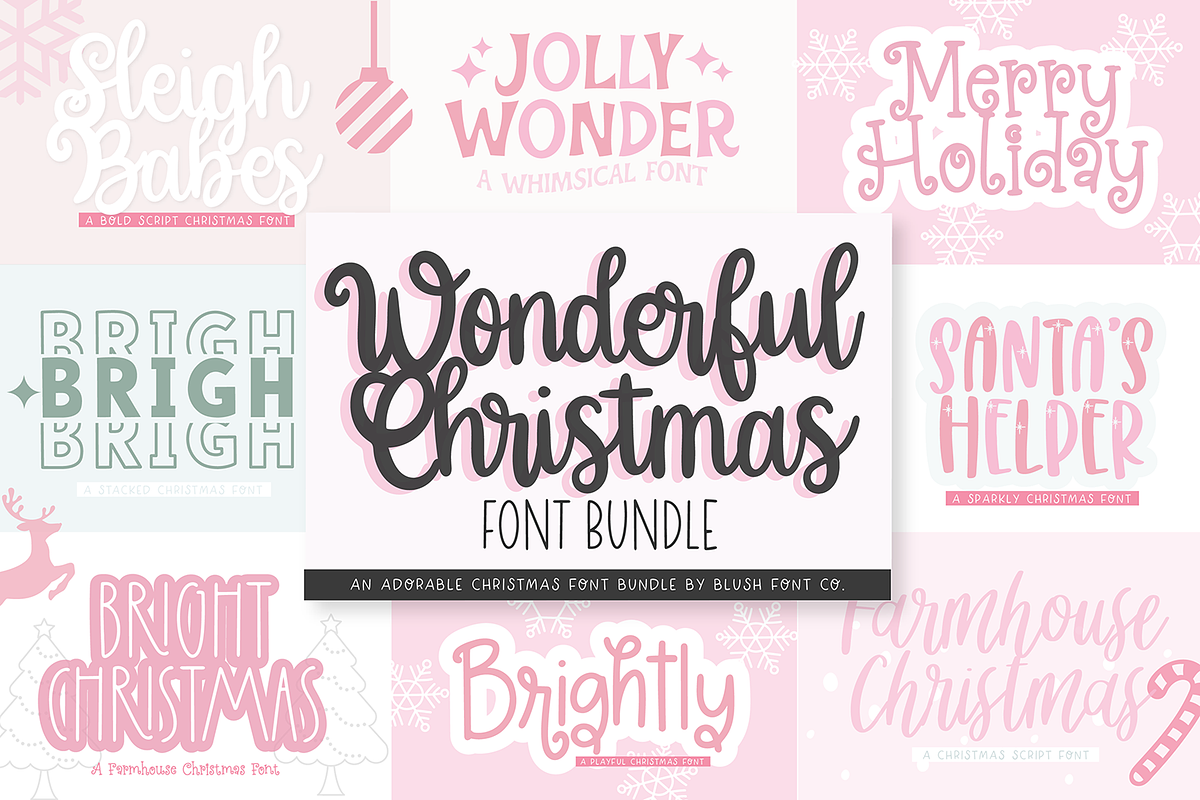 WONDERFUL CHRISTMAS Font Bundle, a Script Font by Blush Font Co. (Photo 1 of 8)
