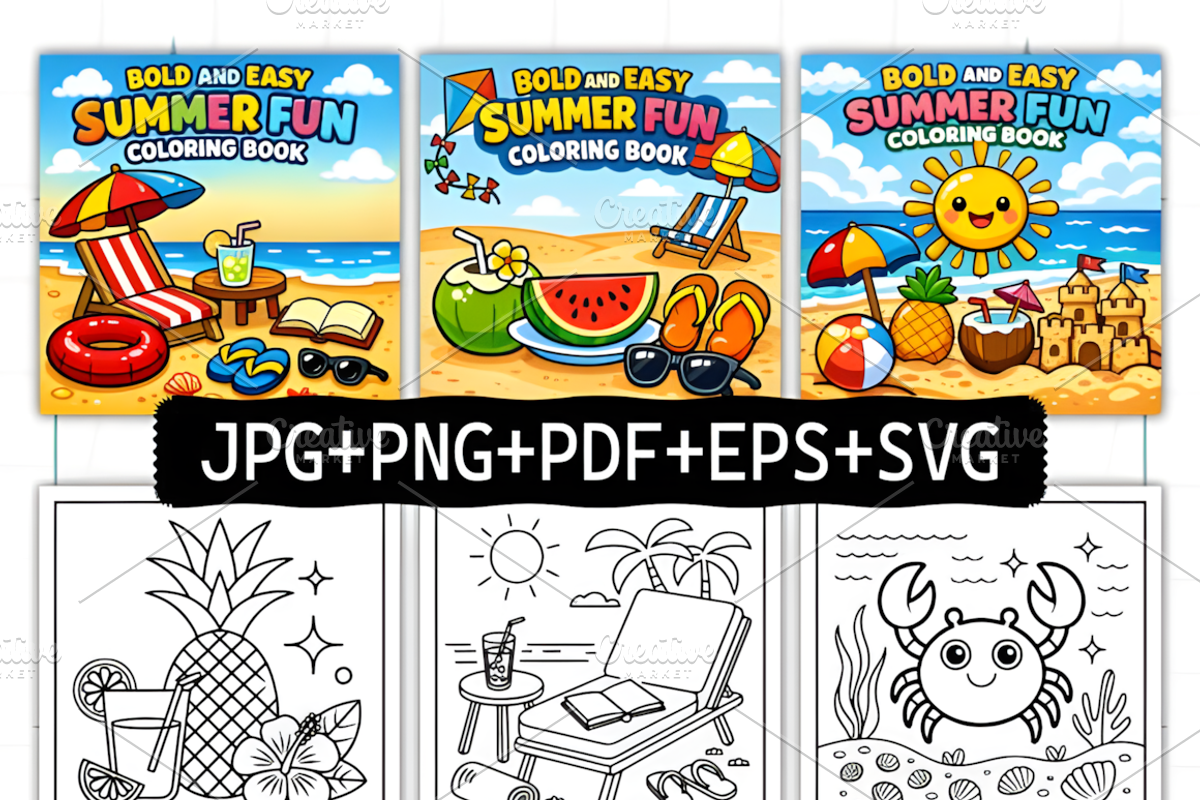 Summer Fun Coloring Book Kids, a Seasonal Illustration by Design Station (Photo 2 of 4)