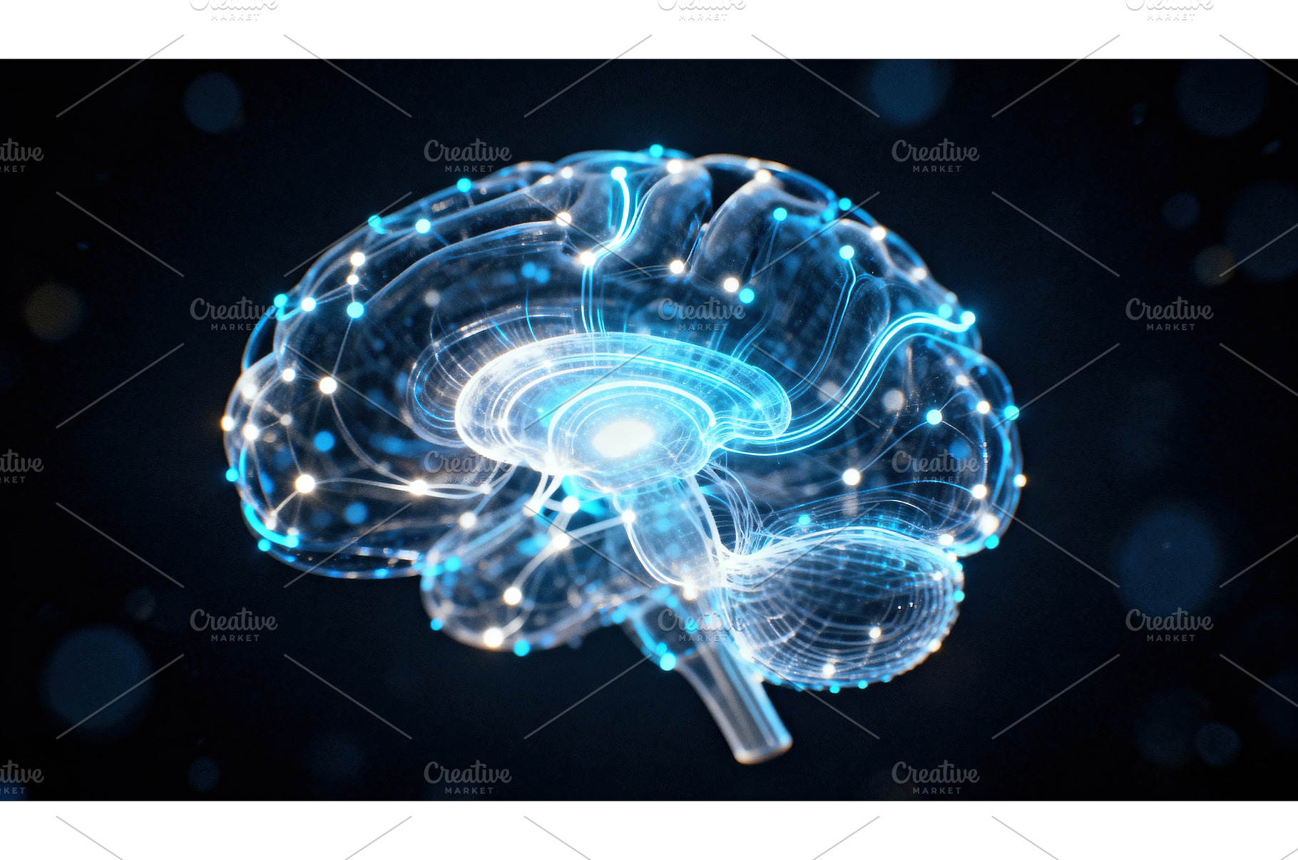 Digital brain with glowing neural, a Technology Photo by tilialucida