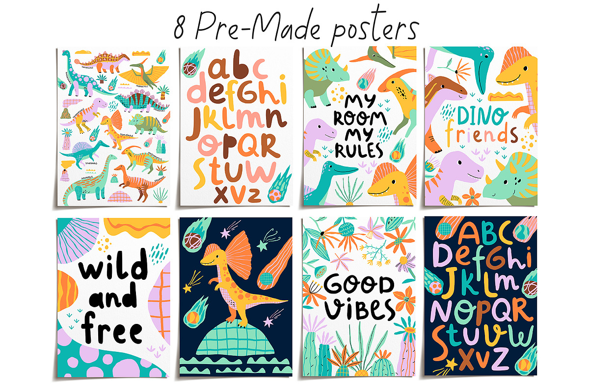 Dino illustration Patterns Posters, an Animal Illustration by OxanaTally (Photo 5 of 14)