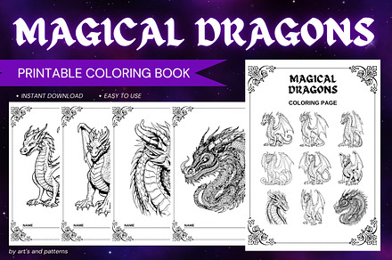 Magical Dragons Coloring Book, a Magazine Template by Art's and patterns