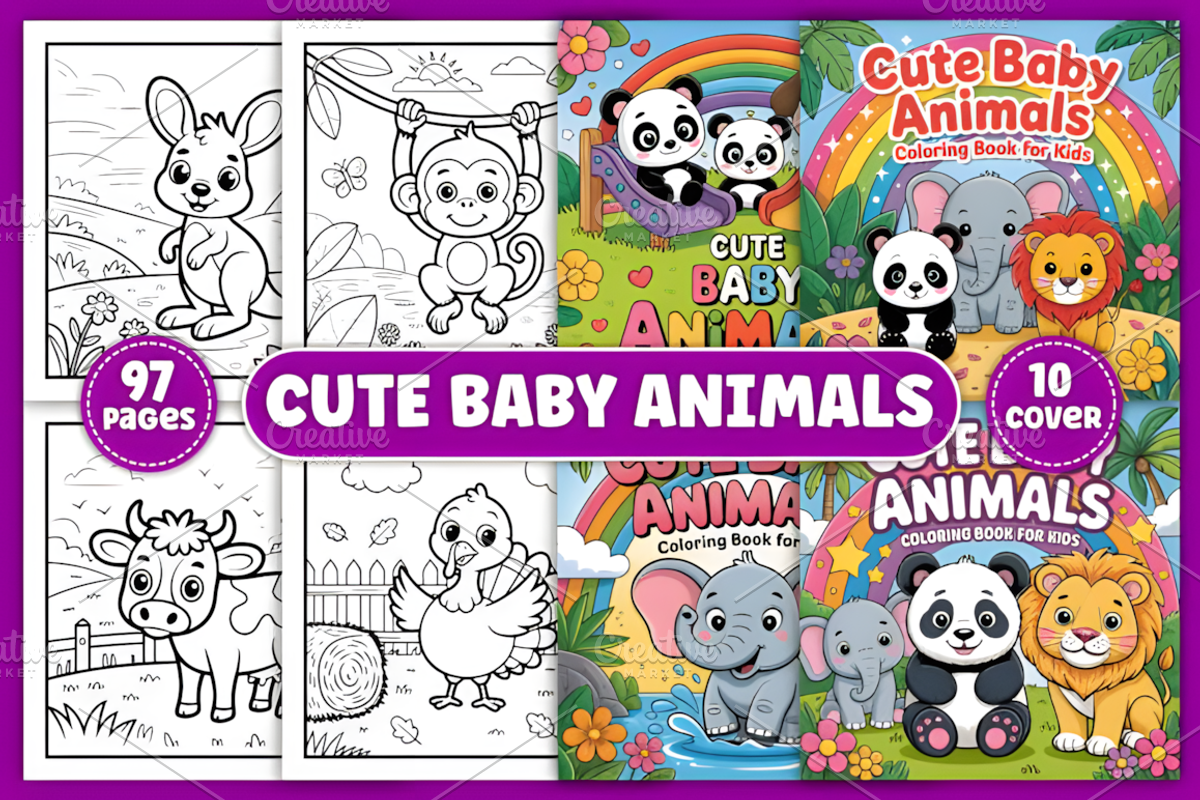 CUTE BABY ANIMALS COLORING PAGES, an Animal Illustration by Coco Bloom (Photo 1 of 5)