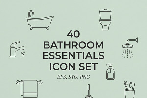 40 Bathroom Essentials Vector Icons