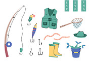 Cute Fishing Clipart Set, a Sport Illustration by Milota (Thumbnail 1 of 2)