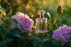 Perfume bottle in flowers, fragrance on blooming background, flo, a Beauty & Fashion Photo by Studio ANNA