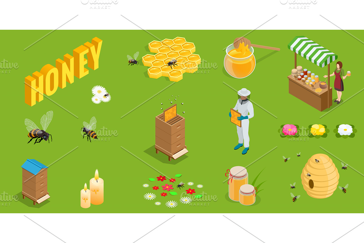 Isometric set icons of beekeeper, an Animal Illustration by Golden Sikorka