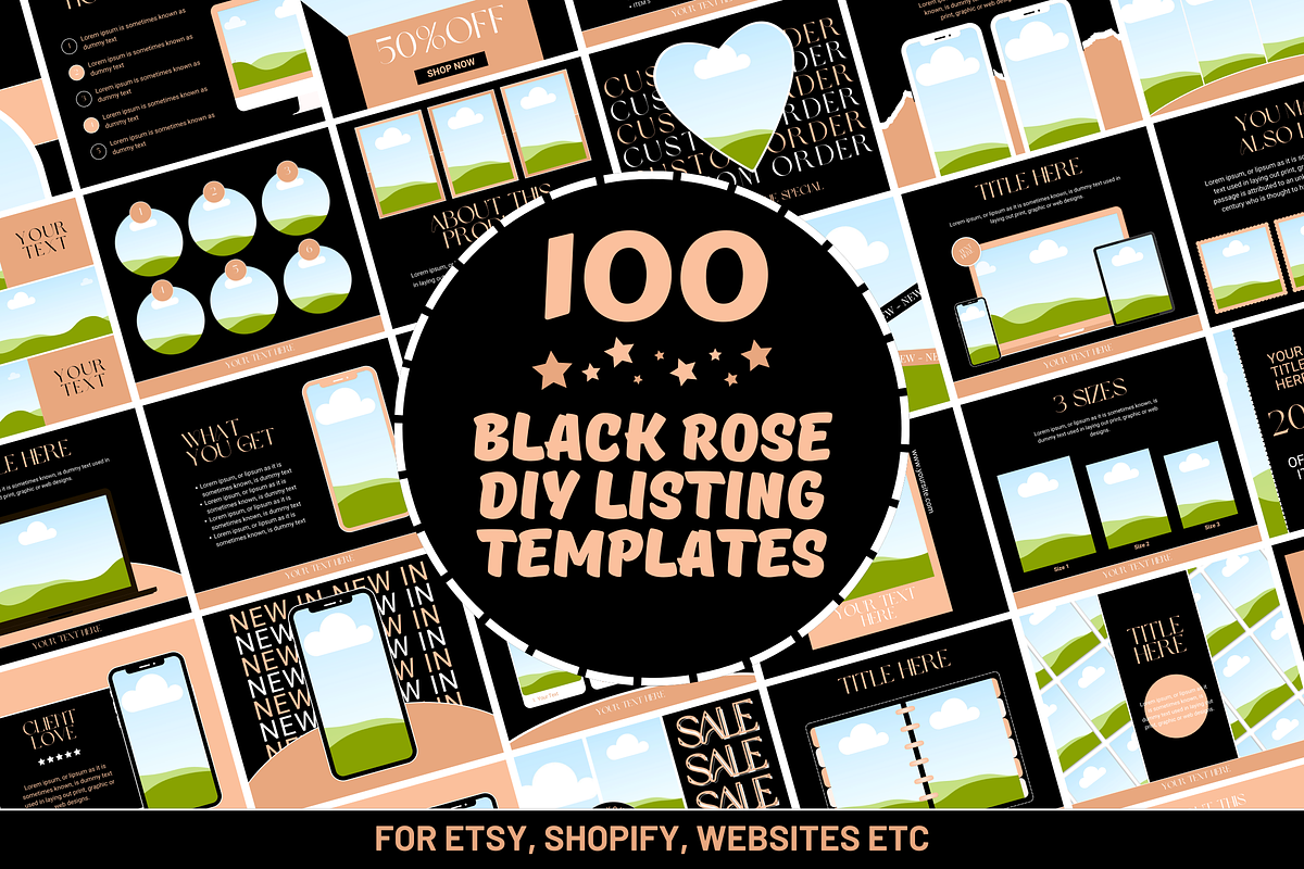 Black Rose Etsy Listing Templates, a Branding & Logo Template by SunshineStudioBoutique (Photo 1 of 8)