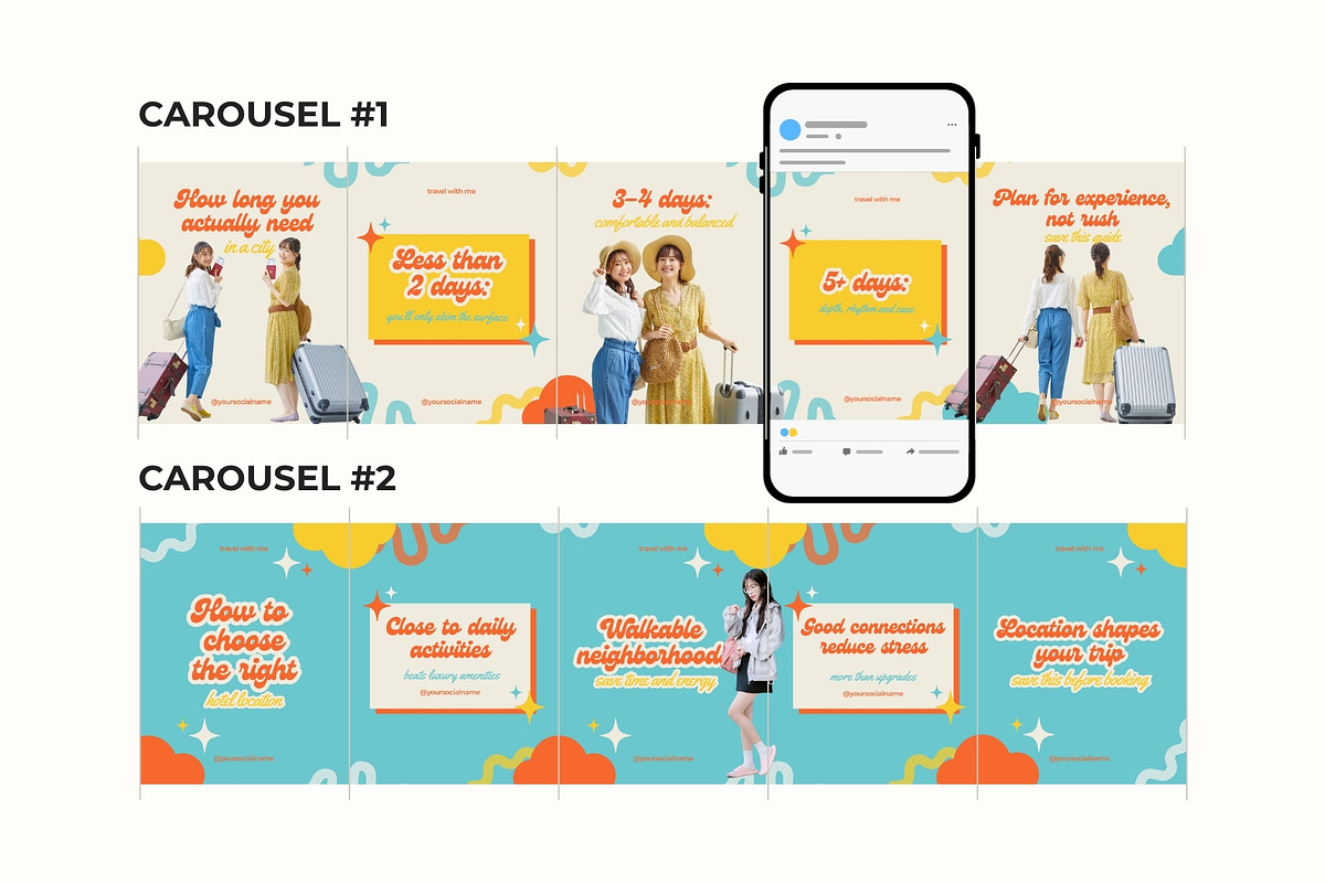 Retro Travel Instagram Carousels, a Social Media Template by Anna Design Studio (Photo 4 of 13)